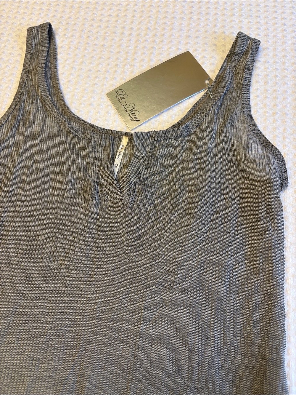 NEW! Da-Nang Size XS Gray Silver Subtle Metallic Textured Sheer Scoop Neck Tank